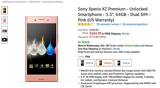 Sony Xperia XZ Premium Price Cut in USA