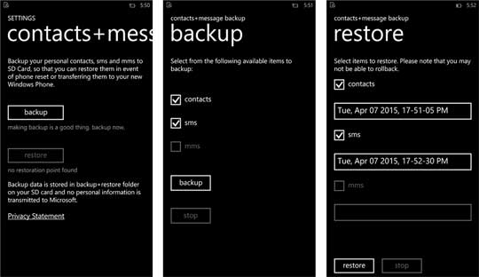 Backup Apps Windows Phone 8.1