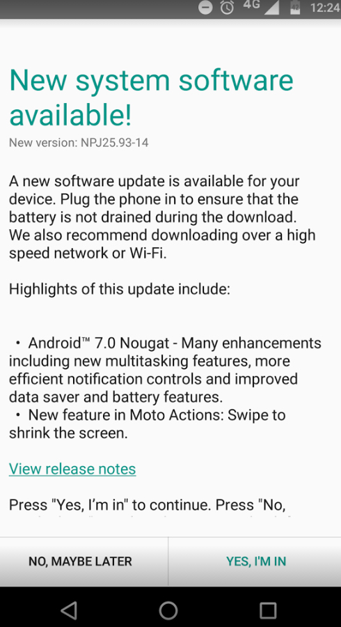 US unlocked Moto G4 Plus Nougat update