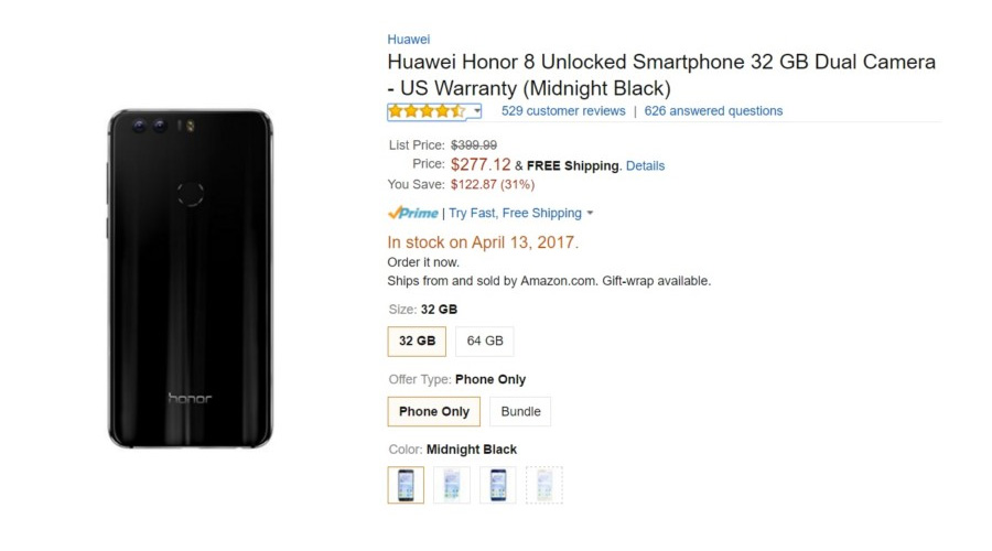 Huawei Honor 8 Amazon USA 