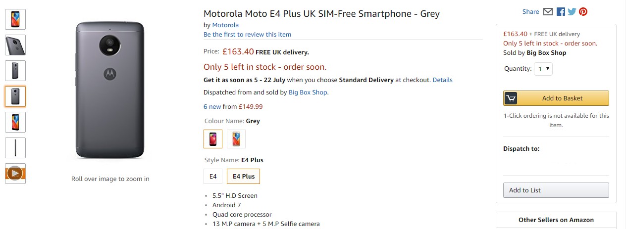 Moto E4 Plus Price in UK