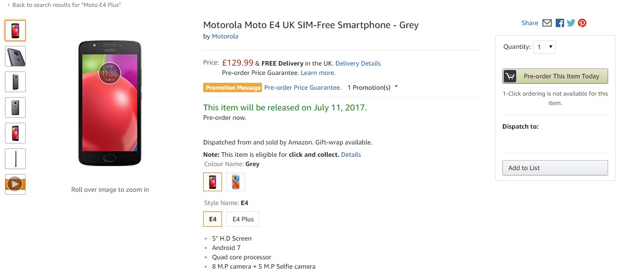 Moto E4 Price in UK