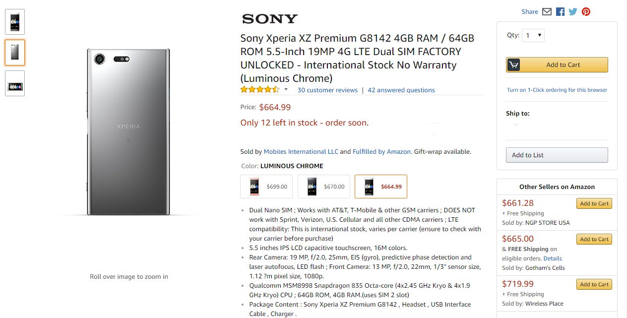 Sony Xperia XZ Premium Amazon