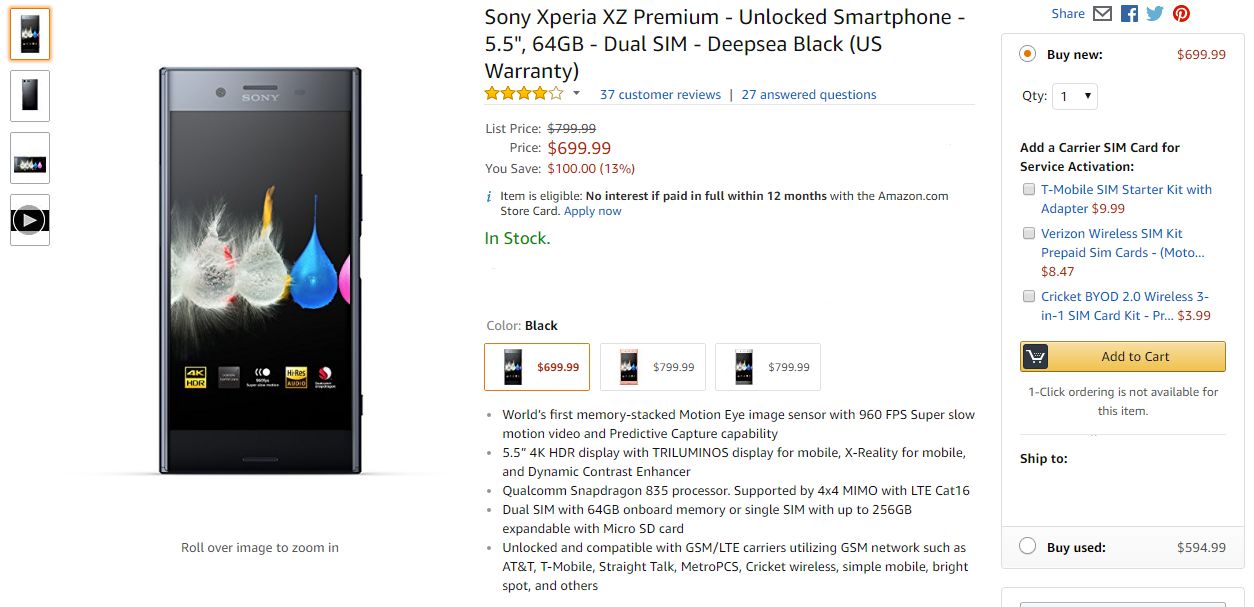 Sony Xperia XZ Premium USA