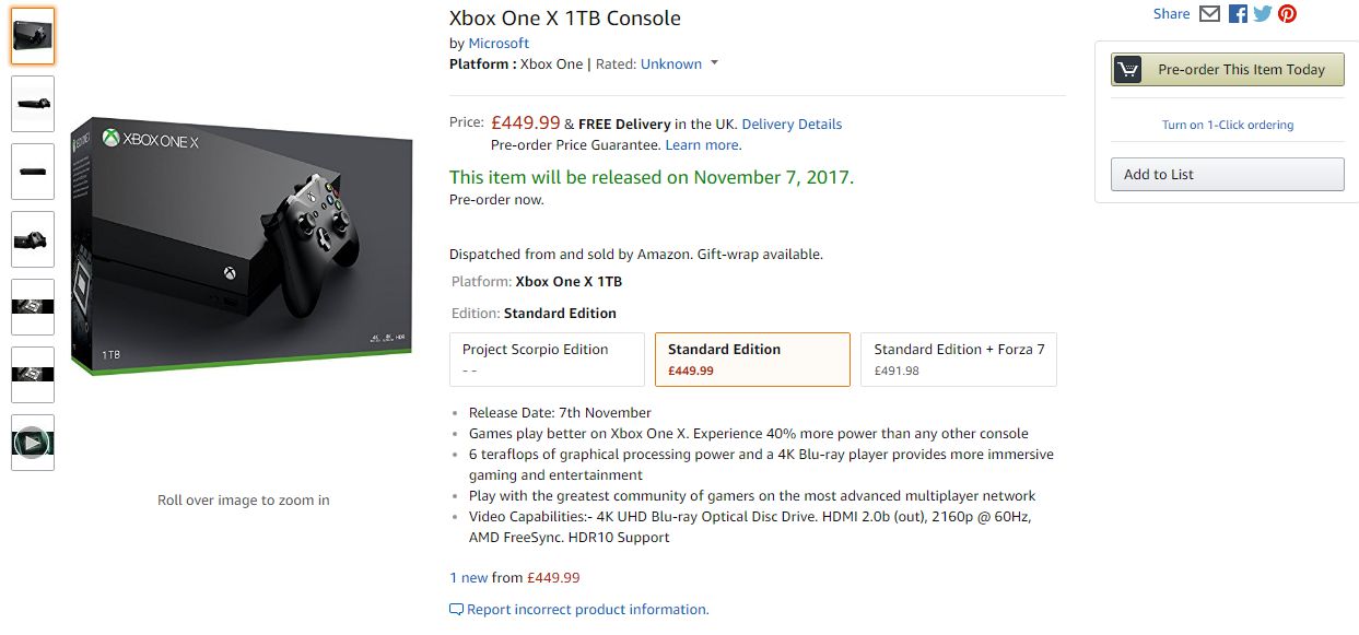 Xbox One X Pre-Orders uk