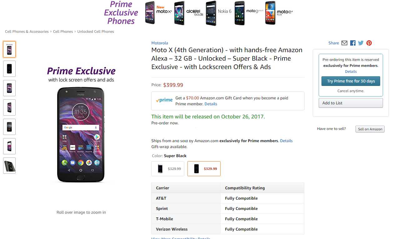 Moto X4 with Amazon Alexa Amazon Prime Exclusive Phone