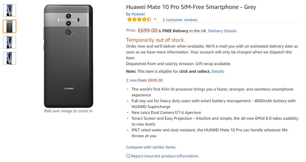 Huawei Mate 10 Pro Price in UK