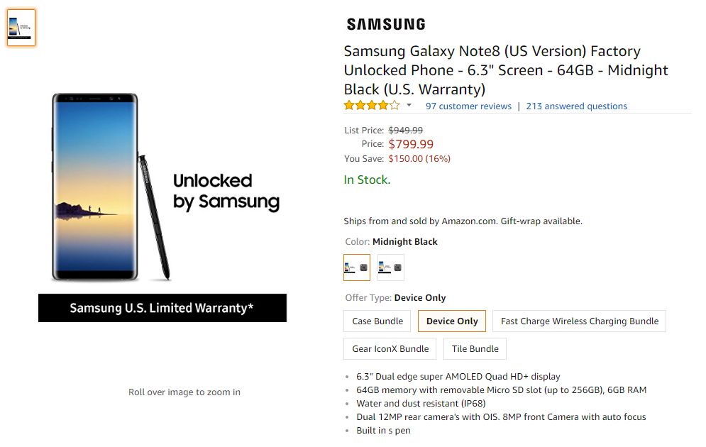 Samsung Galaxy Note8 Deals