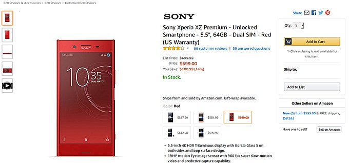 Sony Xperia XZ Premium Red