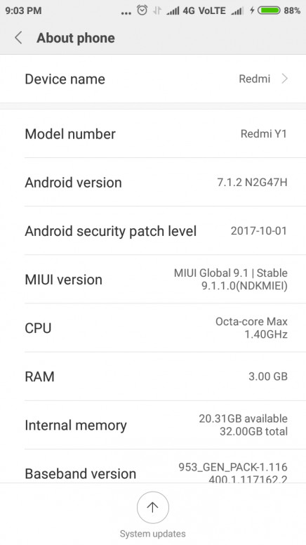 Xiaomi Redmi Y1 MIUI 9 Global Stable ROM