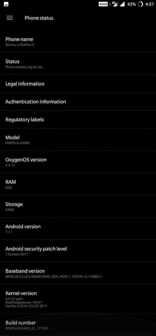 OnePlus 5 OxygenOS 4.5.15