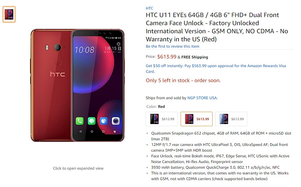 HTC U11 EYEs price in usa