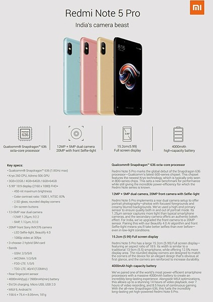 Xiaomi Redmi Note 5 Pro Specifications