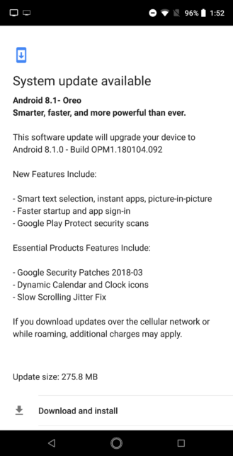 Essential Phone android 8.1 oreo