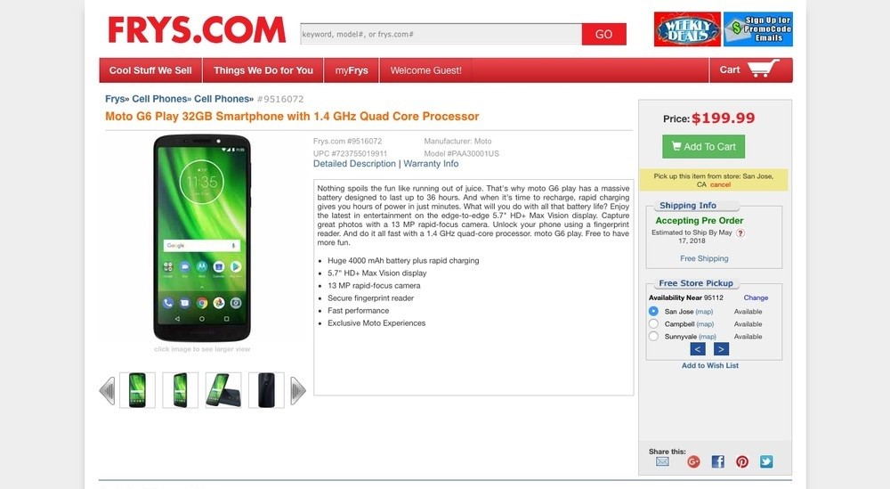 Motorola Moto G6 Play Specifications