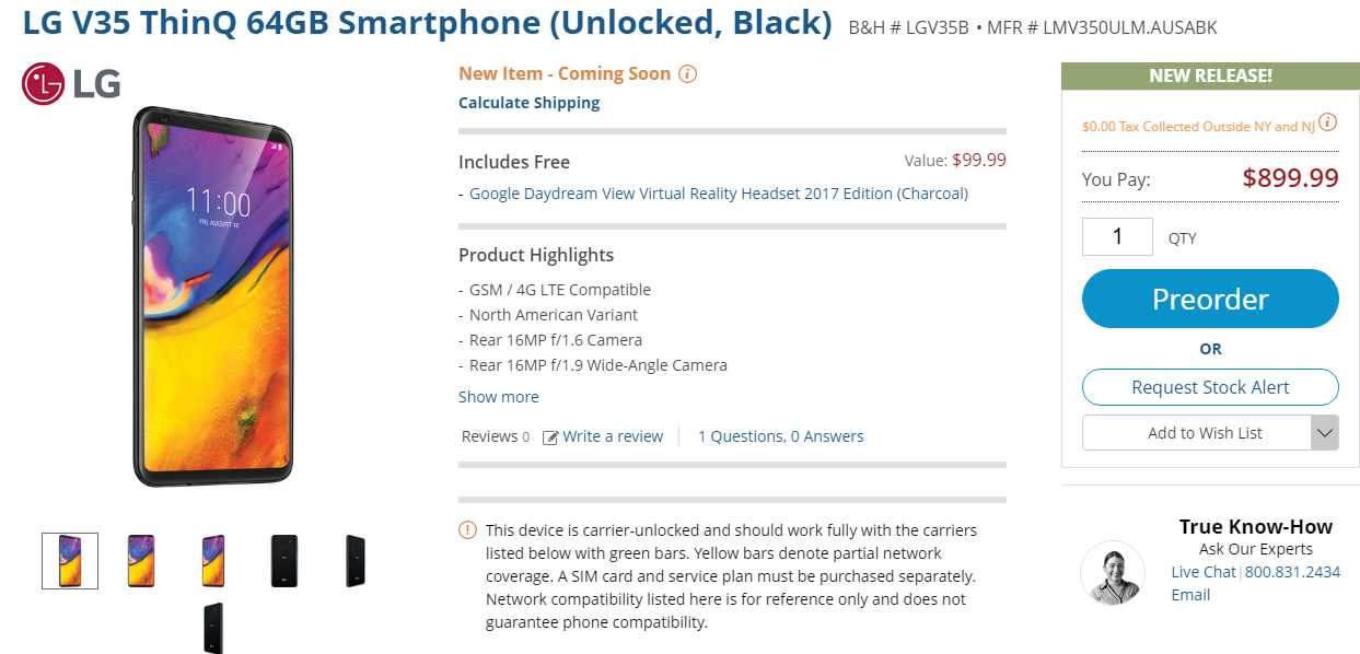 lg v35 thinq price in usa