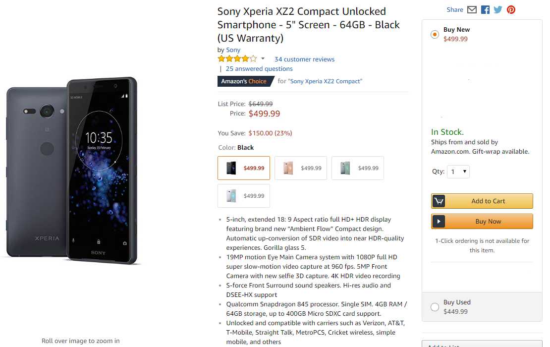 Sony Xperia XZ2 Compact Price Cut In USA