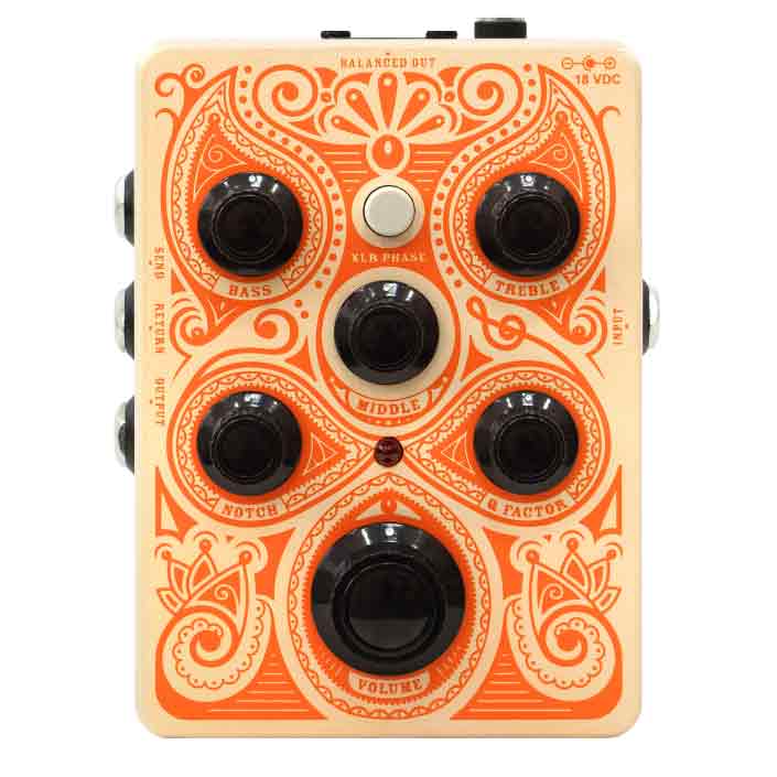 orange acoustic guitar pedal board